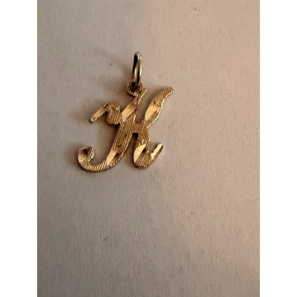 Vintage 90s Initial K Solid 14k Gold Charm Pendant - .7 Grams